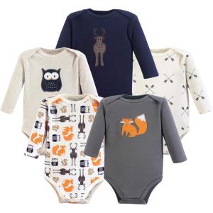 image:imageHudson Baby babyboys Cotton Longsleeve Bodysuits 5packGray Forest