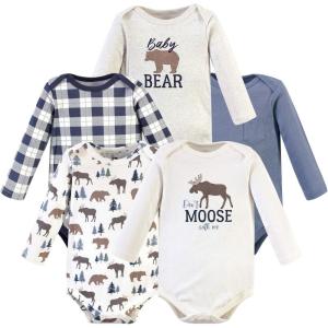 image:imageHudson Baby babyboys Cotton Longsleeve Bodysuits 5packMoose Bear