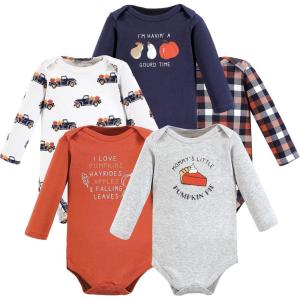 image:imageHudson Baby babyboys Cotton Longsleeve Bodysuits 5packPumpkin Pie