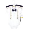 image:imageHudson Baby Infant Boy Cotton Bodysuits Beige Navy Suspender 1824 Months
