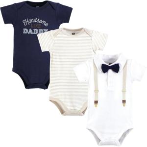 image:imageHudson Baby Infant Boy Cotton Bodysuits Beige Navy Suspender 1824 Months