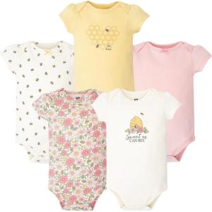 image:imageHudson Baby Infant Girls Cotton Bodysuits 5PackPink Yellow Pretty Floral
