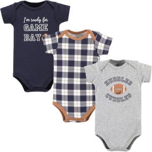 image:imageHudson Baby Unisex Baby Cotton Bodysuits Football Huddles 3Pack Newborn