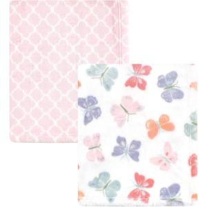 image:imageHudson Baby Unisex Baby Cozy Plush Luxury Blankets 2pk Pink Moose One SizeButterflies
