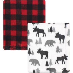 image:imageHudson Baby Unisex Baby Cozy Plush Luxury Blankets 2pk Pink Moose One SizeMoose Buffalo Plaid