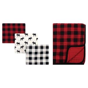 image:imageHudson Baby Unisex Baby Muslin Swaddle Blanket 3Pc and Tranquility Blanket Moose Buffalo Plaid One Size