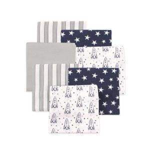image:imageLittle Treasure Hudson Baby Cotton Poly Flannel Receiving Blankets Multipack Pink Cuteasaurus 30x30 inchesBlue Rocket Ship