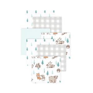 image:imageLittle Treasure Hudson Baby Cotton Poly Flannel Receiving Blankets Multipack Pink Cuteasaurus 30x30 inchesGrey Neutral Woodland Pals