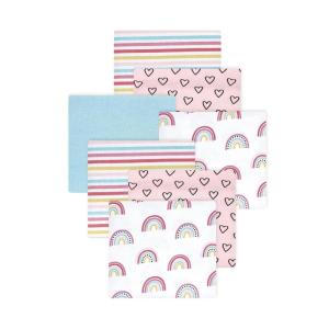 image:imageLittle Treasure Hudson Baby Cotton Poly Flannel Receiving Blankets Multipack Pink Cuteasaurus 30x30 inchesPink Modern Rainbow