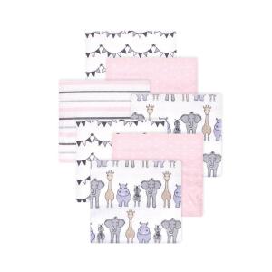 image:imageLittle Treasure Hudson Baby Cotton Poly Flannel Receiving Blankets Multipack Pink Cuteasaurus 30x30 inchesPink Royal Safari
