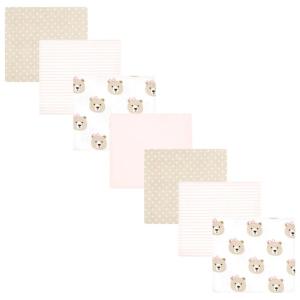 image:imageLittle Treasure Hudson Baby Cotton Poly Flannel Receiving Blankets Multipack Pink Cuteasaurus 30x30 inchesPink Taupe Bears