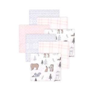 image:imageLittle Treasure Hudson Baby Cotton Poly Flannel Receiving Blankets Multipack Pink Cuteasaurus 30x30 inchesPink Winter Forest
