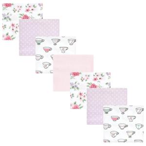 image:imageLittle Treasure Hudson Baby Cotton Poly Flannel Receiving Blankets Multipack Pink Cuteasaurus 30x30 inchesPurple Tea Party