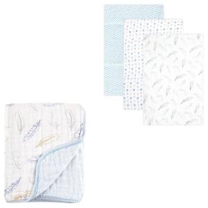 image:imageMuslin Swaddle Blanket 3Pack amp 4Layer Tranquility Muslin BlanketBlue Feather