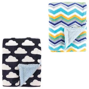 image:imagePlush Blanket with Sherpa Back 2PackBlue ChevronClouds