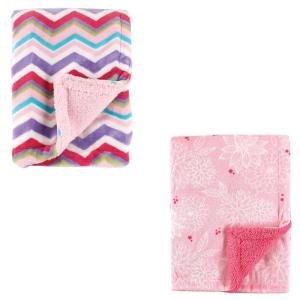 image:imagePlush Blanket with Sherpa Back 2PackFloralPink Chevron