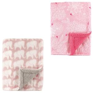 image:imagePlush Blanket with Sherpa Back 2PackFloralPink Elephant