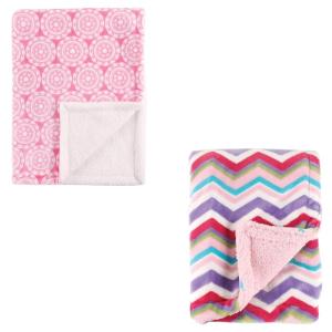 image:imagePlush Blanket with Sherpa Back 2PackMedallionPink Chevron