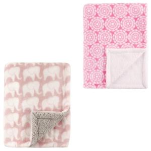 image:imagePlush Blanket with Sherpa Back 2PackMedallionPink Elephant