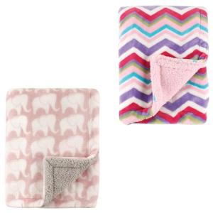 image:imagePlush Blanket with Sherpa Back 2PackPink ChevronPink Elephant