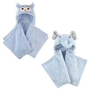 image:imagePlush Hooded Blanket 2PackBlue OwlBlue Elephant