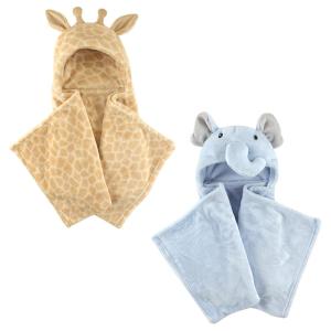 image:imagePlush Hooded Blanket 2PackGiraffeBlue Elephant