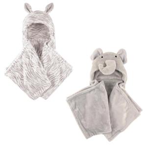 image:imagePlush Hooded Blanket 2PackZebraElephant