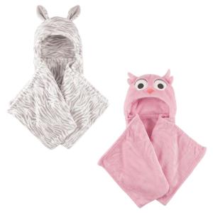 image:imagePlush Hooded Blanket 2PackZebraPink Owl