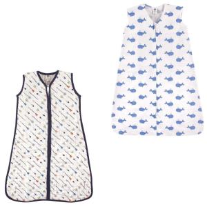 image:imageHudson Baby Safe Sleep Wearable Sleeping Bag Muslin amp Jersey Cotton 2 Pack FoxesWhale 1218 MonthsArrowsWhale