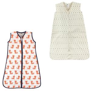 image:imageHudson Baby Safe Sleep Wearable Sleeping Bag Muslin amp Jersey Cotton 2 Pack FoxesWhale 1218 MonthsFoxesAztec