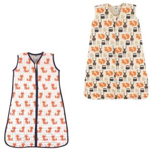 image:imageHudson Baby Safe Sleep Wearable Sleeping Bag Muslin amp Jersey Cotton 2 Pack FoxesWhale 1218 MonthsFoxesForest