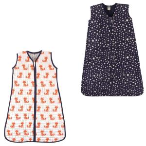 image:imageHudson Baby Safe Sleep Wearable Sleeping Bag Muslin amp Jersey Cotton 2 Pack FoxesWhale 1218 MonthsFoxesStars