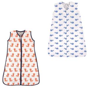 image:imageHudson Baby Safe Sleep Wearable Sleeping Bag Muslin amp Jersey Cotton 2 Pack FoxesWhale 1218 MonthsFoxesWhale