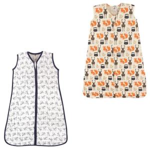 image:imageHudson Baby Safe Sleep Wearable Sleeping Bag Muslin amp Jersey Cotton 2 Pack FoxesWhale 1218 MonthsPaper AirplaneForest