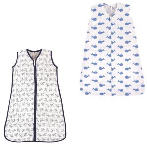 image:imageHudson Baby Safe Sleep Wearable Sleeping Bag Muslin amp Jersey Cotton 2 Pack FoxesWhale 1218 MonthsPaper AirplaneWhale