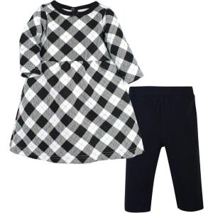 image:imageHudson Baby Unisex Baby Quilted Cotton Dress and LeggingsBlack Gold Plaid
