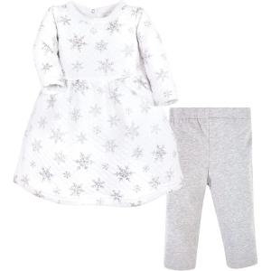 image:imageHudson Baby Unisex Baby Quilted Cotton Dress and LeggingsSilver Snowflakes