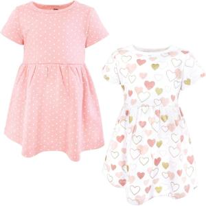 image:imageHudson Baby Girls Cotton DressesGold Pink Hearts