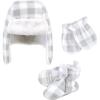 image:imageHudson Baby Baby Hudson Baby Unisex Baby Trapper Hat Mitten and Bootie SetGray White Plaid