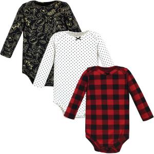 image:imageHudson Baby Baby Girls Cotton Longsleeve Bodysuits 3packBuffalo Plaid Gold