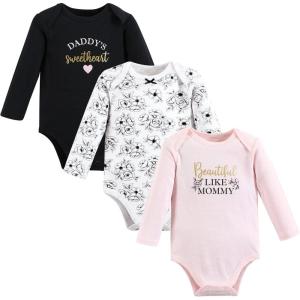 image:imageHudson Baby Baby Girls Cotton Longsleeve Bodysuits 3packMom Dad Toile