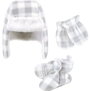 image:imageHudson Baby Baby Hudson Baby Unisex Baby Trapper Hat Mitten and Bootie SetGray White Plaid