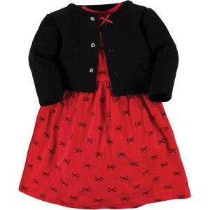 image:imageHudson Baby Girls Quilted Cardigan and DressRed Black Bows