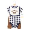 image:imageHudson Baby Unisex Baby Cotton Coverall Bodysuit and Bib Set Gentlemen 03 MonthsBrown Navy Mamas Boy