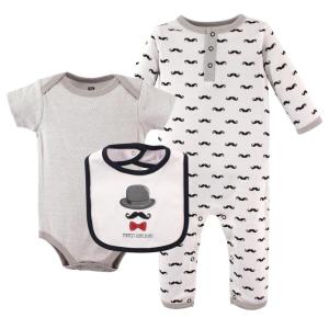 image:imageHudson Baby Unisex Baby Cotton Coverall Bodysuit and Bib Set Gentlemen 03 MonthsGentlemen