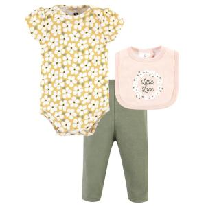 image:imageHudson Baby Unisex Baby Cotton Coverall Bodysuit and Bib Set Gentlemen 03 MonthsSage Floral Wreath