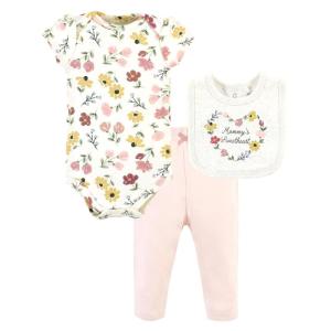 image:imageHudson Baby Unisex Baby Cotton Coverall Bodysuit and Bib Set Gentlemen 03 MonthsSoft Painted Floral