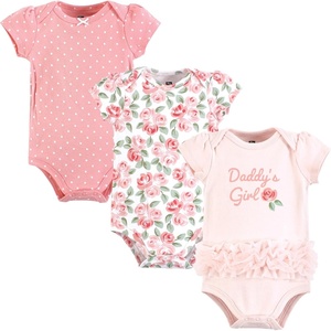 image:imageHudson Baby Baby Girls 3pc Cotton BodysuitsCoral Floral Daddys Girl