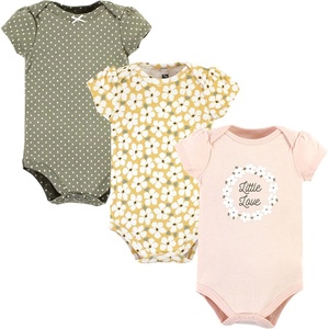 image:imageHudson Baby Baby Girls 3pc Cotton BodysuitsSage Floral Wreath