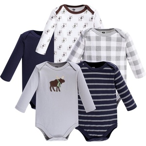 image:imageHudson Baby Basics Infant Boys Cozy Long Sleeve Bodysuits 5PackWoodland Grey